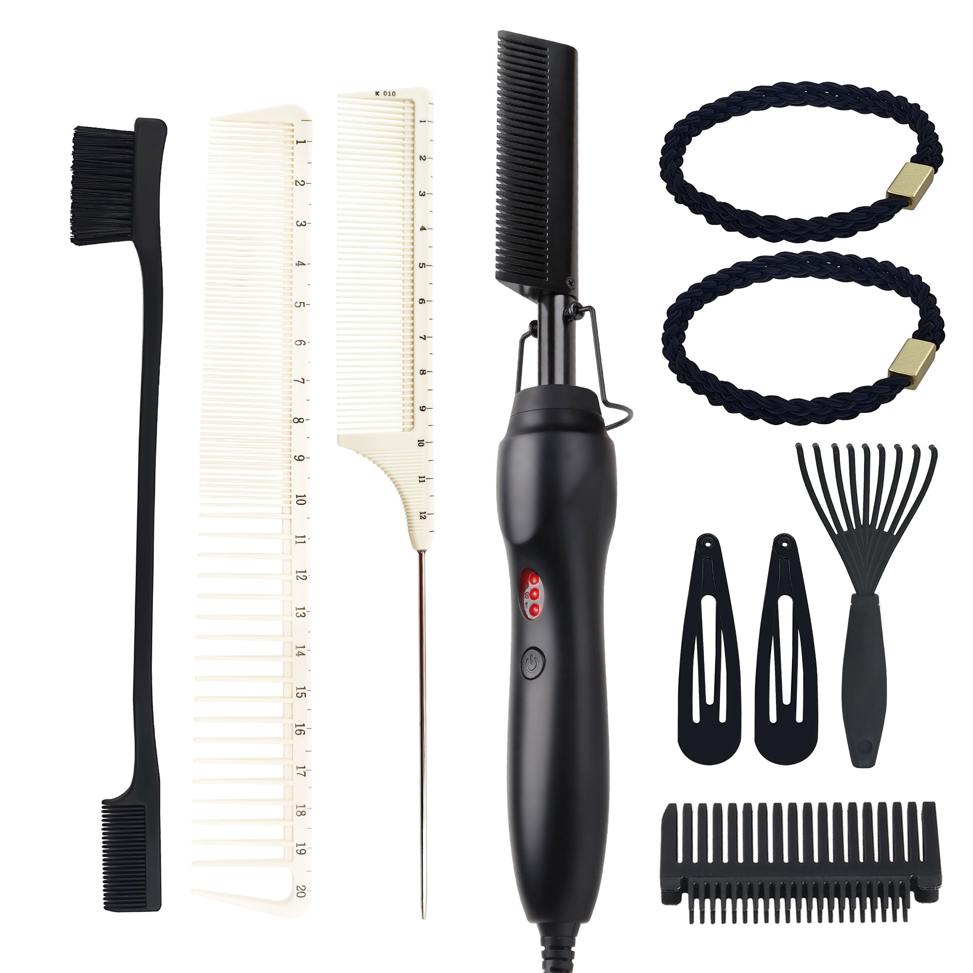 Press Comb for Black Women Electric Hot Combs Set for Wig With Hair Clips Ties Heated Pressing  Hotcomb Styling Tool Wide Combs